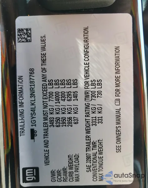 2022 Cadillac Escalade Esv Premium Luxury z USA, uszkodzony, nr VIN 1GYS4LKL3NR187768